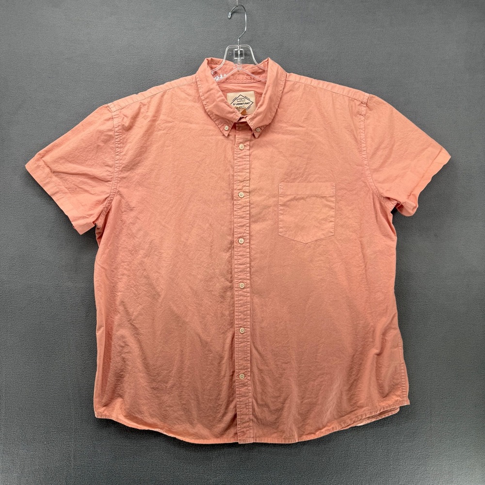 St Johns Bay Mens‎ XXL Peach Short Sleeve Button Down Shirt Classic Fit Cotton